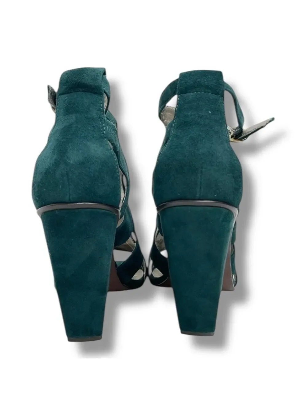 Steve Madden Portreit Teal Suede Cutout Criss Cross Block Heel Sandals Size 7M - Picture 7 of 11